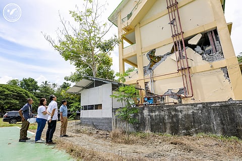 President Ferdinand Marcos Jr., along with other government officials, inspect a damaged school building in Sarangani.