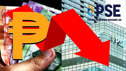 BOTH the Philippine Stock Exchange index and the peso on Monday tumbled amid continuing tension in the Gulf.