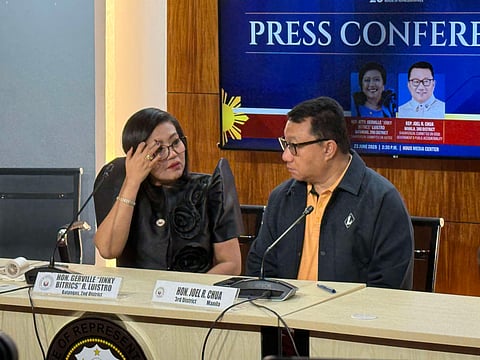 Members of the House prosecution Rep. Gerville Luistro and Rep. Joel Chua during a press conference at the House of Representatives Media Center on Tuesday, 23 June.