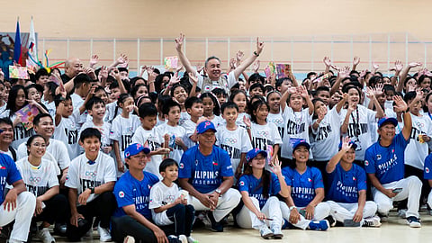 PHILIPPINE Olympic Committee president Abraham ‘Bambol’ Tolentino leads the Olympic Day celebration with more than 500 children at the Tagaytay CT Velodrome in Tagaytay City.