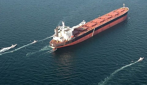 THIS handout photo released by Iran’s Revolutionary Guards Corps shows boats maneuvering around a tanker vessel during a military exercise involving IRGC and navy forces in the Strait of Hormuz.