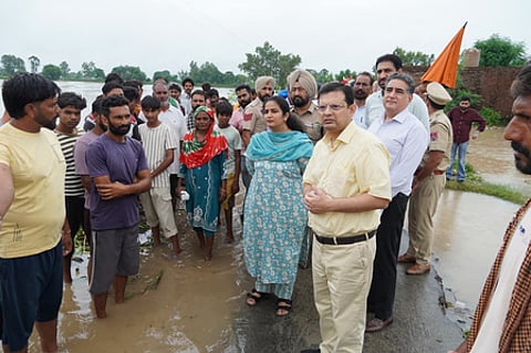 Additional Chief Secretary Anurag Verma reviewing flood-hit areas in Ferozepur.