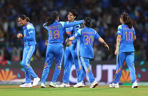 Indian players celebrate Women’s World Cup win against South Africa