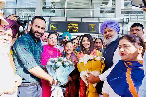 Cricketers Harleen Deol and Amanjot Kaur in Mohali