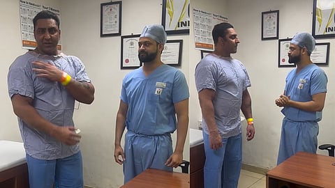 Varinder Ghuman speaking to doctors before surgery