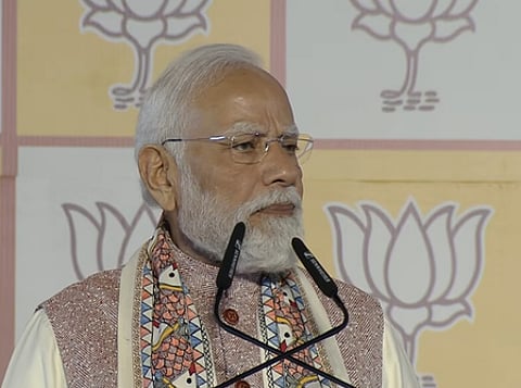 Prime Minister Modi addressing party workers after NDA’s Bihar win