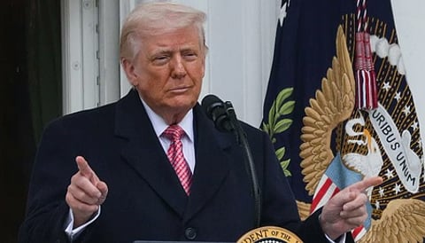 Donald Trump addressing media on Iran conflict