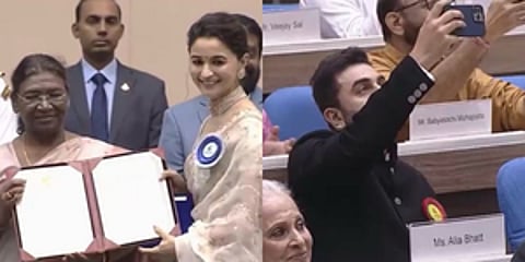 Alia Bhatt wears wedding saree for 69th National Film Awards; hubby Ranbir films her as she accepts honour