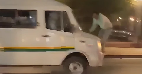 Man dragged on a minibus’ bonnet in road rage incident in Delhi; watch