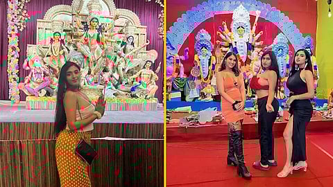 Kolkata Durga Puja Models Outfit, Kolkata Models Durga Puja Controversy, Kolkata Durga Puja Model Vulgar Outfits, Kolkata Durga Puja Pandal Hemoshree Bhadra, Hemoshree Bhadra Instagram, Hemoshree Bhadra Reaction Durga Puja Controversy, Sannati Mitra Kolkata Durga Puja Controversy, Sannati Mitra Instagram