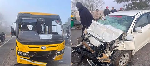 KIPS school bus car collides in Kapurthala; Both drivers injured, children safe