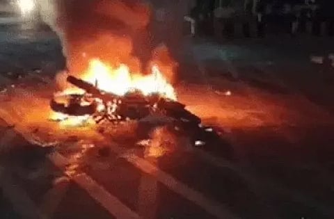 Motorcycle catches fire after being hit by an overspeed car at Chunmun Chowk: Deets Inside