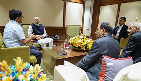 PM Modi holds high-level briefing at airport upon landing in India after cutting short Saudi visit over J&K terror attack
