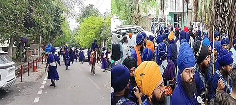 Nihang Singhs, Nihang Singhs protest, Nihang Singhs Jalandhar SSP Office, Nihang Singhs SSP Office Protest, Nihang Singhs PAP Chowk, Nihang Singhs PAP Chowk Protest, Nihang Singhs Baba Hari Singh