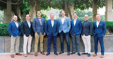 Pictured, left to right: Jared Nickoli (CFP®, CLTC® - Partner & Private Wealth Advisor), Brad Weeks (CFP®, ChFC®, CLU®, CASL®, RICP® - Lead Partner & Private Wealth Advisor), John Brannon (Ph.D., CFP® - Partner & Portfolio Manager), Ben Beshear (CFP®, CLTC®, AWMA® - CEO & Private Wealth Advisor), Tek Wiegert (CFP®, WMCP®, RICP®, ChFC®, CLU® - Lead Partner & Private Wealth Advisor), Clark Bixler (CFP®, ChFC® - Lead Partner & Private Wealth Advisor), Davie Co-chrane (CLU®, ChFC®, CPA, PFS - Lead Partner & Private Wealth Advisor), Andy Scarpitti (CFP®, ChFC®, RICP®, WMCP®, CLU® - Partner & Private Wealth Advisor)