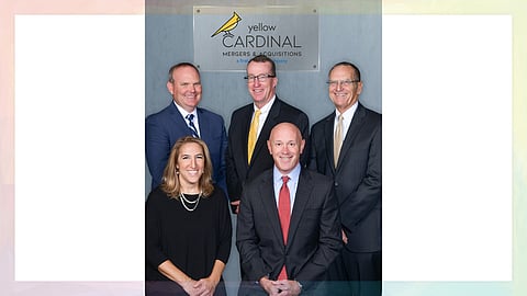 With more than 150 years of combined experience, the Yellow Cardinal Merger & Acquisition Advisory Services team is uniquely qualified to work with business owners and potential buyers. Pictured are team members (back row, from left) Keith Warner, Stephen Ford and Roger Furrer; and (front row) Katrina Horton and Cliff Bishop.