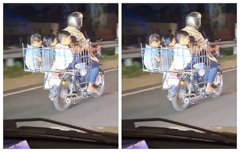 ಎಂಥಾ ನಿರ್ಲಕ್ಷ್ಯ! ಕೋಳಿಗಳಂತೆ ಕಬ್ಬಿಣದ ಬ್ಯಾಸ್ಕೇಟ್ನಲ್ಲಿ ಮಕ್ಕಳನ್ನು ಕೂರಿಸಿ ಬೈಕ್ನಲ್ಲಿ ಪ್ರಯಾಣ; ವಿಡಿಯೋ ವೈರಲ್..Mysore