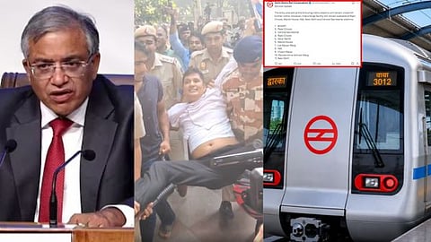 Scenes of the massive protest and subsequent arrest of AAP leaders at Delhi's Jantar Mantar, demanding the resignation of the Chief Election Commissioner or the concerned official.