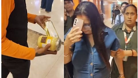 Woman caught for alleged theft at Noida DLF Mall.
