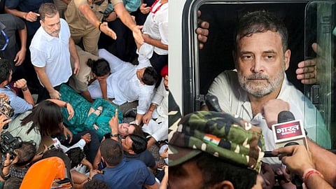 Delhi Police detained Congress leaders Rahul Gandhi and Priyanka Gandhi Vadra as they were proceeding to stage a protest at Jantar Mantar.