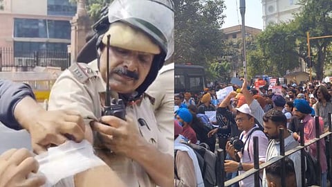 Stone-pelting during CJP protest at Delhi's Connaught Place.
