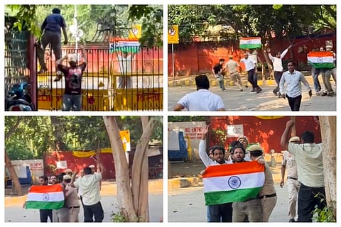ಜಂತರ್ ಮಂತರ್ ಗೇಟ್ ಹಾರಿ ಪ್ರತಿಭಟನೆಗೆ ಯತ್ನ; ಜಿರಳೆ ಪಕ್ಷದ ಸೌರವ್, ಅಶುತೋಷ್ ರಂಕಾ ಪೊಲೀಸರ ವಶಕ್ಕೆ..Jantar Mantar