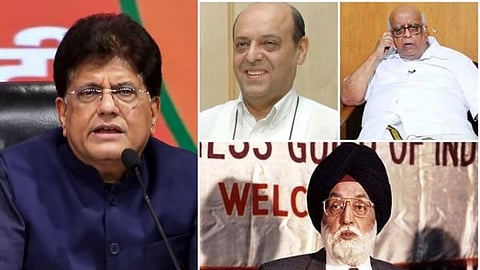 Union Minister Piyush Goyal leveling allegations against the Congress at a press conference.