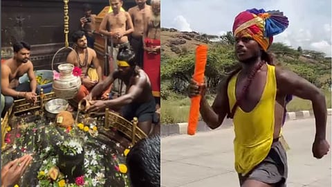 Monu Beturbala, a young man from Bihar, is running along the road as part of a pilgrimage to the 12 Jyotirlingas for the sake of his mother's health.