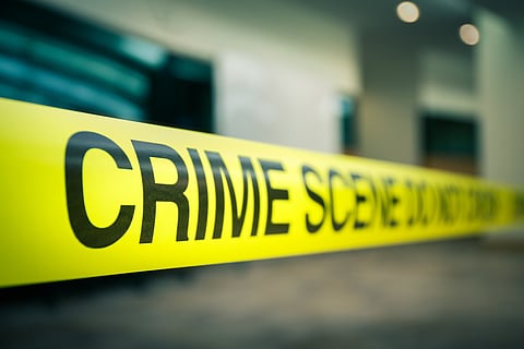 crime scene tape of mysterious case in cenematic tone with copy space
