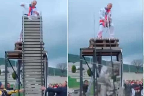 Man Sets Guinness World Record as He Breaks Many Bricks at Once Using His Elbow Video