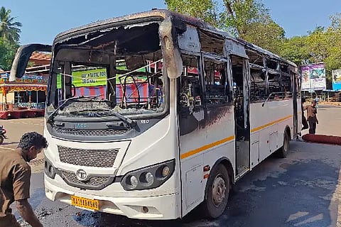 bus caught fire in Kateel