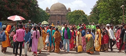Crowd of women tourists to see the place of interest...!!!