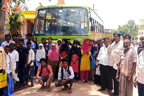 Protest by blocking buses