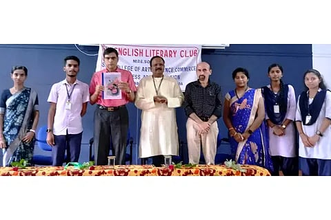 A handwritten book by students at SDM College, Honnavara, 'Bloom' was created by retired professor S.N. Hegade was released.