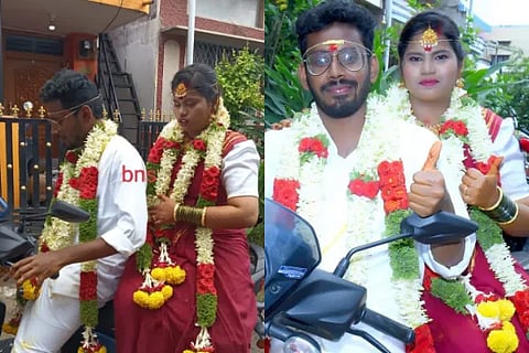The bride went to the exam center with the groom and wrote the exam