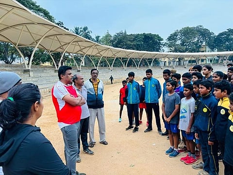 MLA Ravikumar visited stadium Mandya