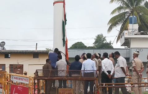 Hoisting of the national flag at Keragodu village mandya