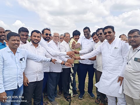 MLA Raghavendra Hitnala stoning ceremony in koppal labor building