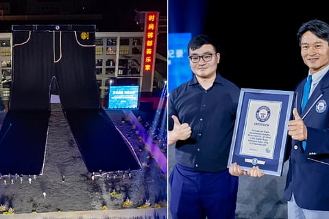 Worlds largest pair of jeans is taller than the Tower of Pisa