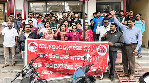 Karnataka Grameen Bank employees protest Mandya