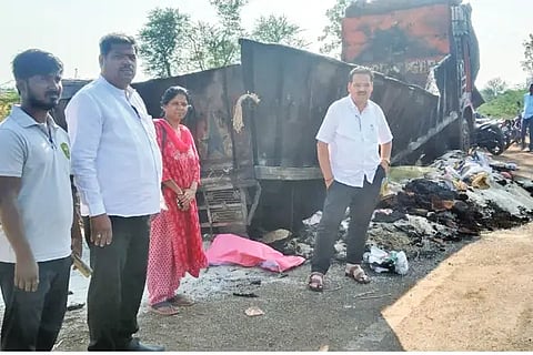 Truck burns to ashes in fire