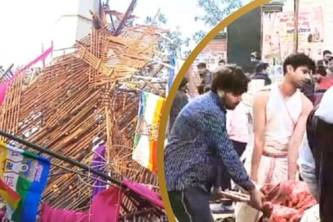 uttar pradesh wooden stage collapses during nirvana mahotsav