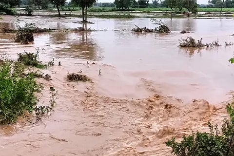 Land flooded due to water from Hirehalla River