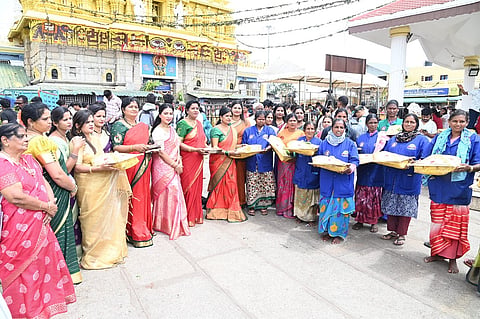 Women sanitation workers of Chamundi Hills were given a bagina