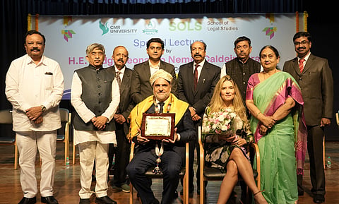 Judge Leonardo Nemar Caldeira Brant of the International Court of Justice in The Hague was felicitated at a special lecture organized by the ‘School of Legal Studies’ of the city’s CMR University.