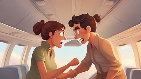 पति-पत्नी में लड़ाई - फ्लाइट
