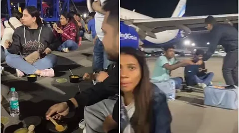 Passengers dining on the runway