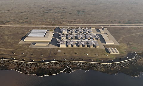 Overview of GeoSalmo's state-of-the-art hybrid flow-through salmon farm project near Þorlákshöfn, in the municipality of Ölfus, on Iceland's south coast.