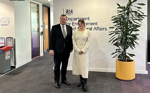 Cecilie Myrseth, Norway's Minister of Fisheries and Oceans, stands alongside her British counterpart, Mark Spencer.