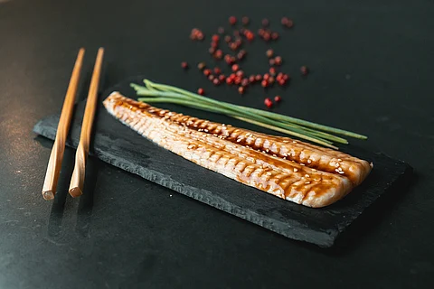 Real image of Steakholder Foods' proprietary plant-based, 3D-printed eel.